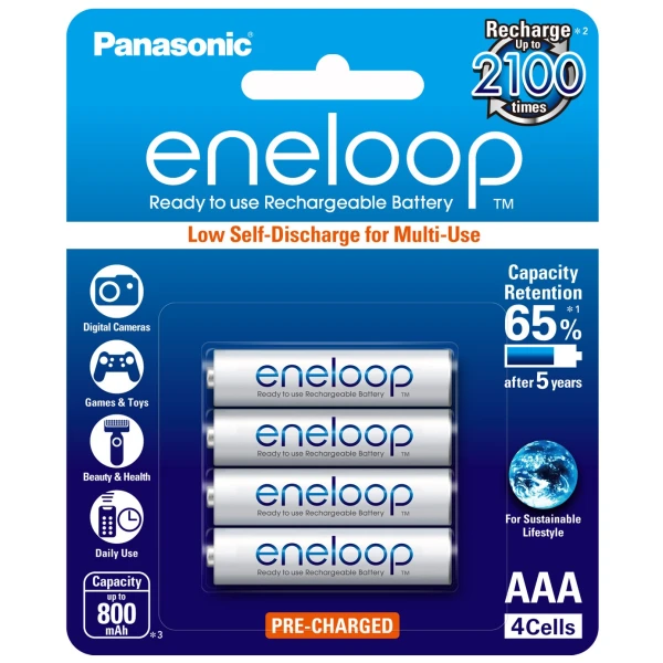 4 x Eneloop Ni–MH Rechargeable AAA Batteries