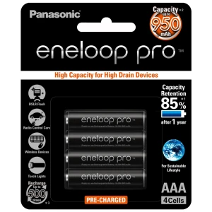 4 x Eneloop Pro Ni–MH Rechargeable AAA Batteries