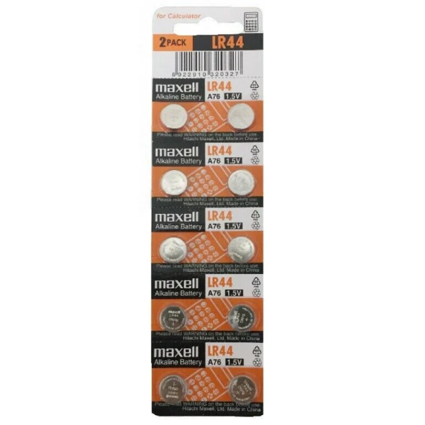 10 x Maxell AG13 / LR44 Alkaline Batteries